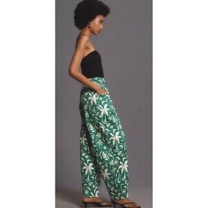 Anthropologie Corey Lynn Calter Pants Paperbag Barrel Green Floral Boho XL NWT